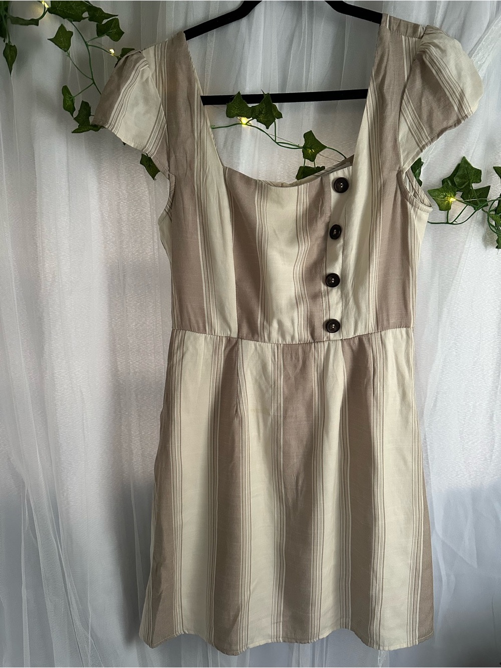 Charlotte Russe Cream and Tan Striped Short Sleeve Mini Dress